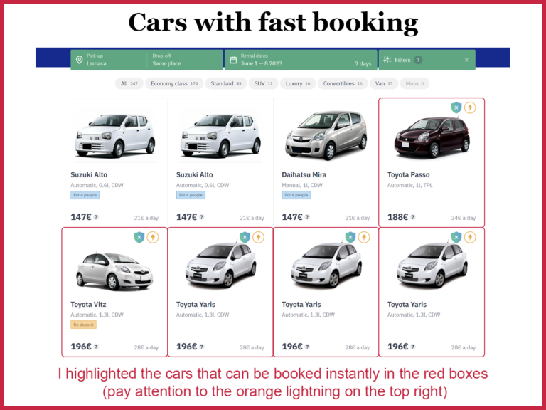Instant car rental search in Cyprus