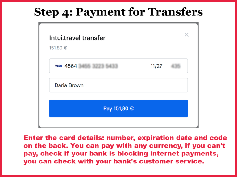 Online payment for a transfer in Bulgaria