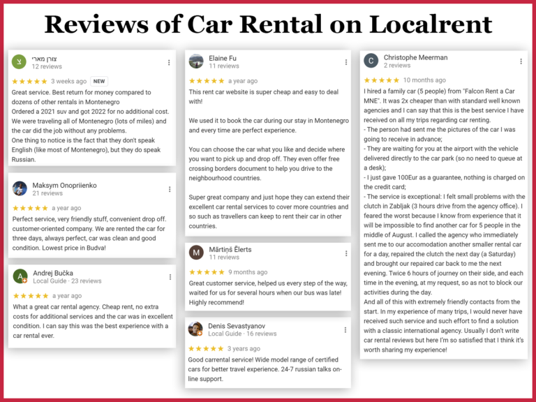 Reviews about car rental in Montenegro