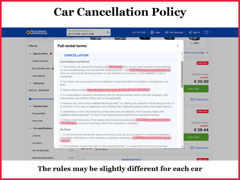Cancellation of rented car conditions