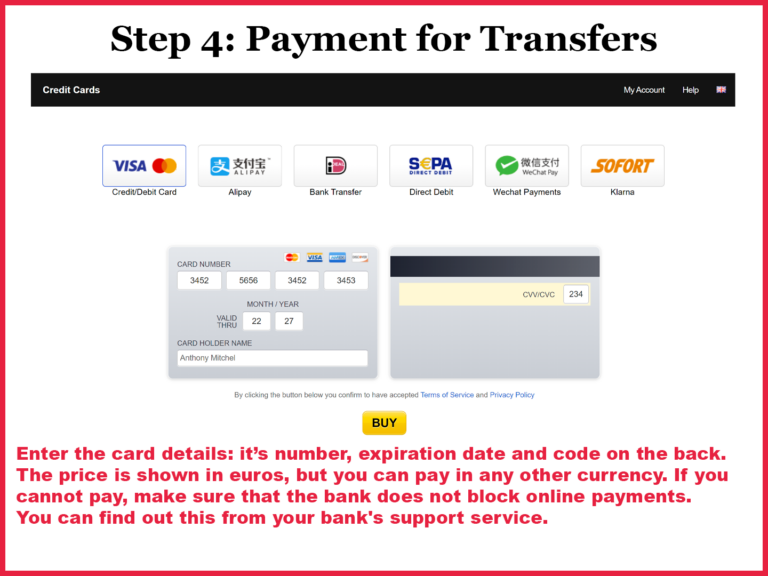 Online payment for transfer in Turkey
