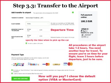 Registration of transfer to Istanbul airport