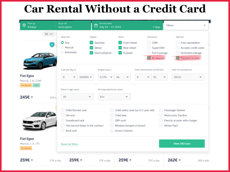 Rent a car without a credit card in Türkiye