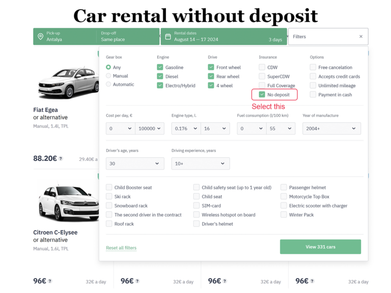 car rental without deposit it Türkiye