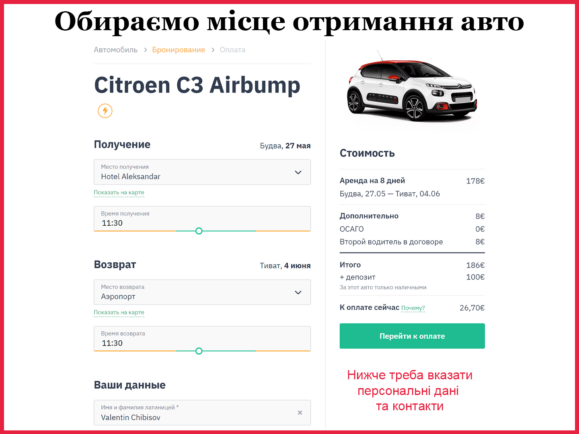 Бронювання авто в Чорногорії