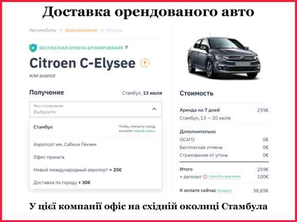 Доставка орендованого автомобіля