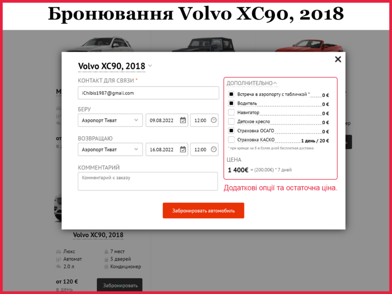 Як забронювати авто у чорногорців