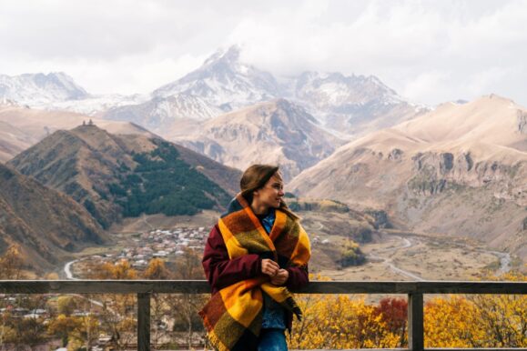 Отдых в Степанцминде вид на Казбек